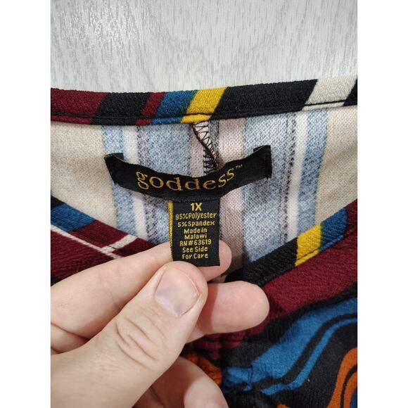 Goddess Shirt Multicolor Striped V Neck Tasseled Plus Long Sleeve Women's 1X - Picture 5 of 8